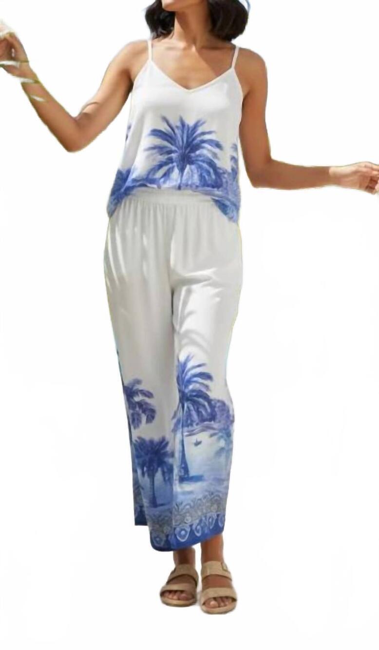 NEW TOLANI feodora wide leg pants in white/ blue